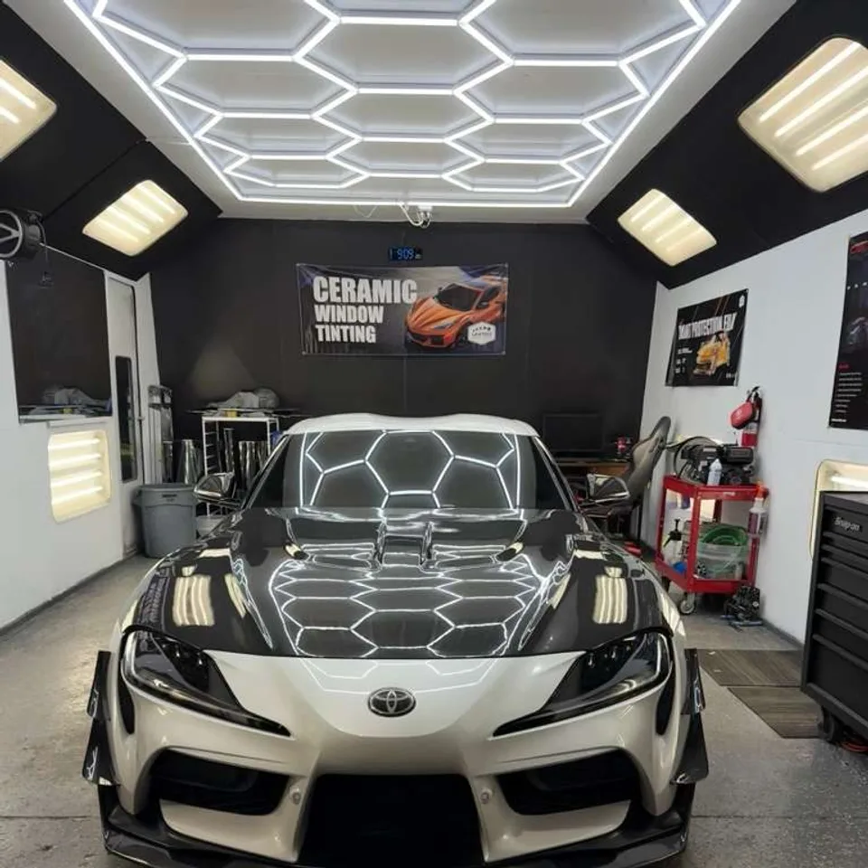Toyota Supra in the tint bay