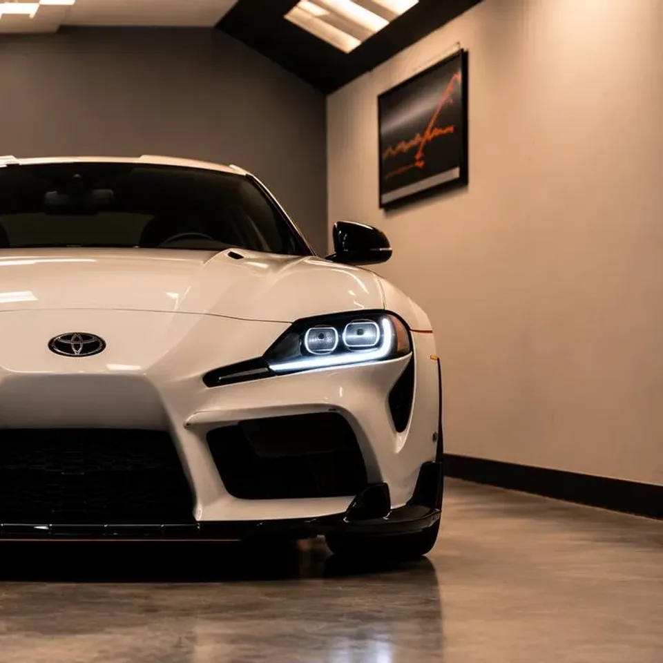 White Toyota Supra in the shop